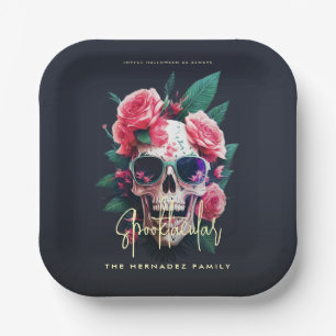 Floral Skull Faboolly Spooktacular Familienname Pappteller
