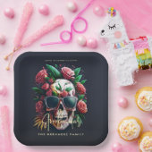 Floral Skull Faboolly Spooktacular Familienname Pappteller (Party)