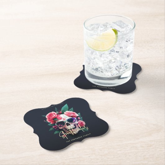 Floral Skull Faboolly Spooktacular Familienname Untersetzer (Vor Ort)