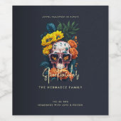 Floral Skull Familienname Faboolous Spooktacular Weinetikett (Einzelnes Label)
