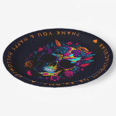 FLORAL SKULL farbiges Halloween-Party Pappteller (Schrägansicht)