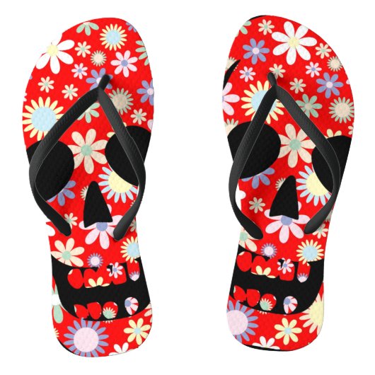 Floral Skull Flip Flops Badesandalen (Fußbett)