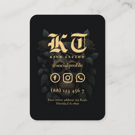Floral Skull Gold Stilvolle Tattoo Artist Visitenkarte (Rückseite)