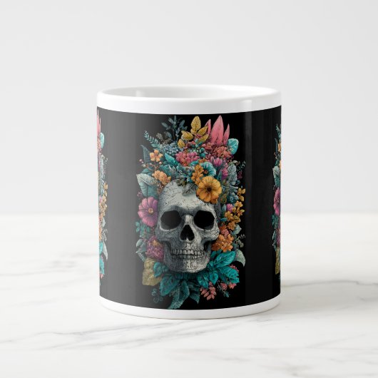 Floral Skull – Goth Botanical Art Specialty Mug Jumbo-Tasse (Vorderseite)