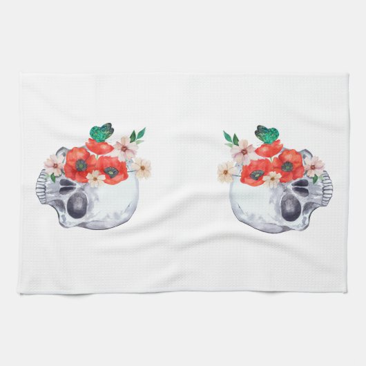 Floral Skull Goth Geschirrtuch (Horizontal)