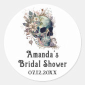 Floral Skull Gothic Brautparty Vielen Dank Runder Aufkleber (Vorderseite)