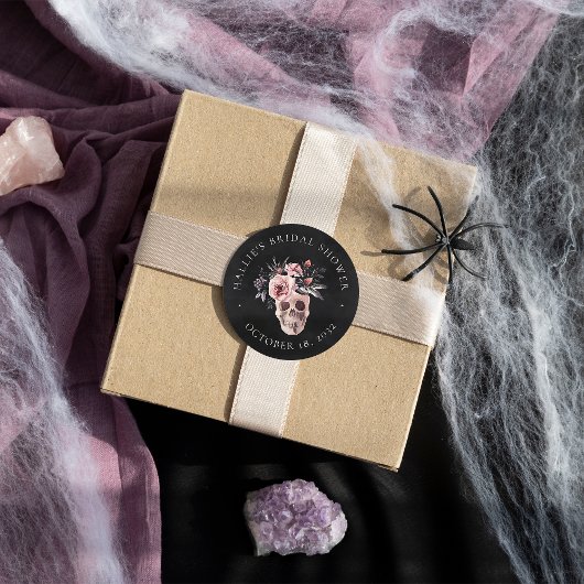 Floral Skull Halloween Brautparty Gefallen Runder Aufkleber