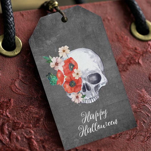 Floral Skull Halloween Geschenkanhänger