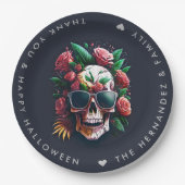 FLORAL SKULL Halloween-Party Family Name Custom Pappteller (Vorderseite)