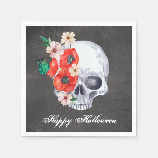 Floral Skull Halloween Serviette (Vorderseite)
