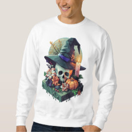 Floral Skull mit Hexenhut Pixel Art Sweatshirt
