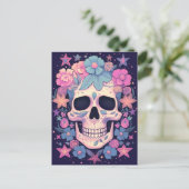Floral Skull Postkarte (Stehend Vorderseite)