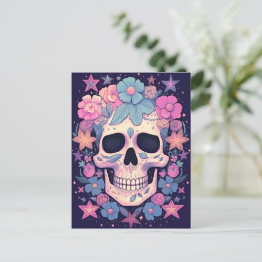 Floral Skull Postkarte (Stehend Vorderseite)