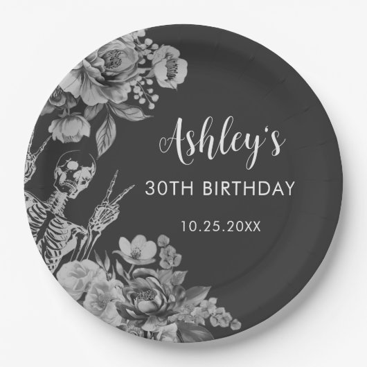 Floral Skull RIP Twenties 30th Birthday Party Pappteller (Vorderseite)
