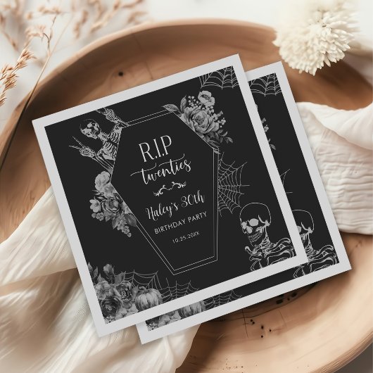 Floral Skull RIP Twenties 30th Birthday Party Serviette