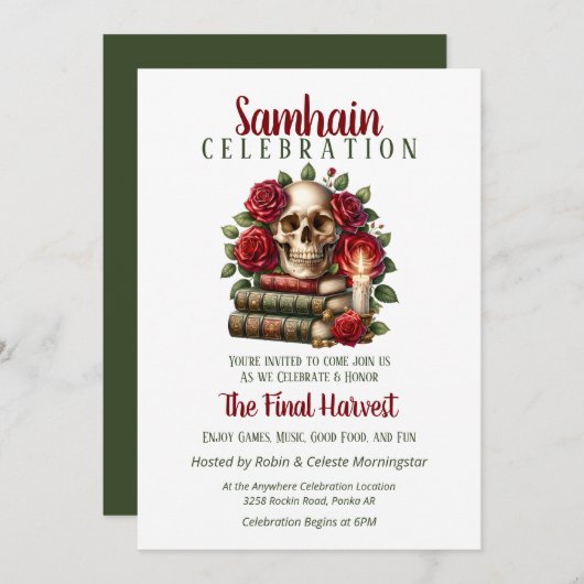 Floral Skull Samhain Harvest Halloween-Party Einladung (Vorne/Hinten)