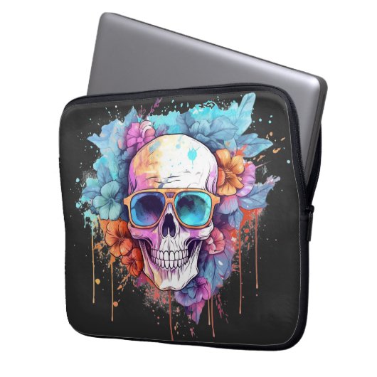 Floral Skull Shades Laptopschutzhülle (Vorderseite Links)