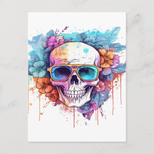 Floral Skull Shades Postkarte (Vorderseite)
