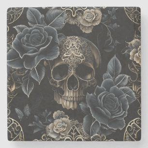 Floral Skull Stone Untersetzer