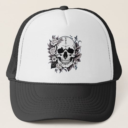 Floral Skull Trucker Hat Truckerkappe (Vorderseite)