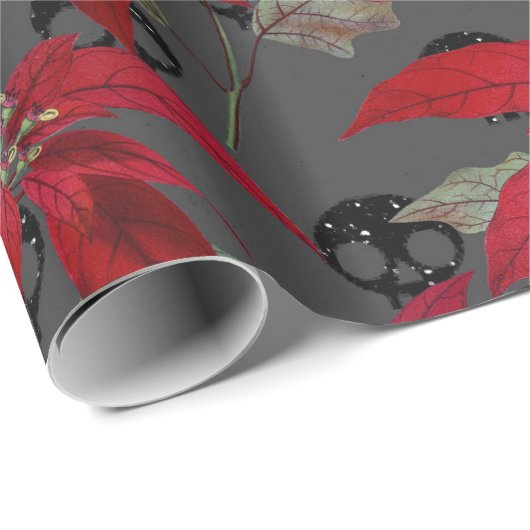 Floral & Skulls Gothic Grunge Weihnachtsmuster Geschenkpapier (Rolleneckpunkt)