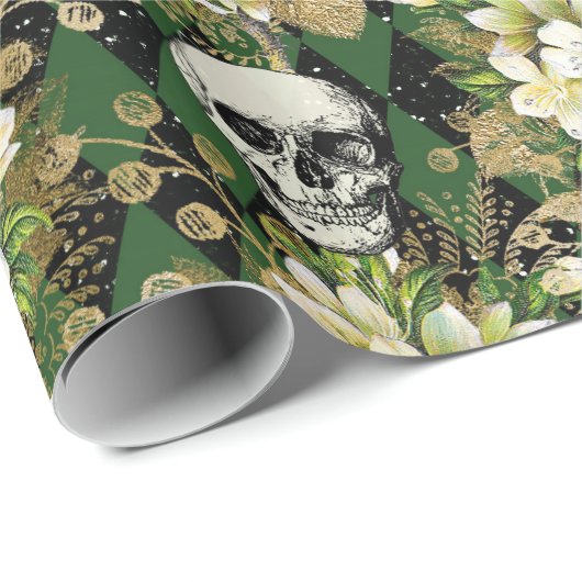 Floral & Skulls Gothic Grunge Weihnachtsmuster Geschenkpapier (Rolleneckpunkt)