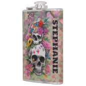 Floral Skulls Leopard Print Customizable Name Flachmann (Links)