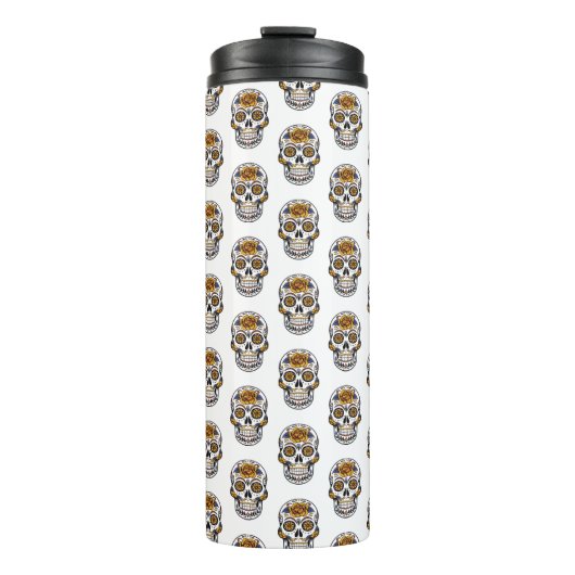 Floral Skulls Muster Thermal Tumbler Thermosbecher (Vorderseite)