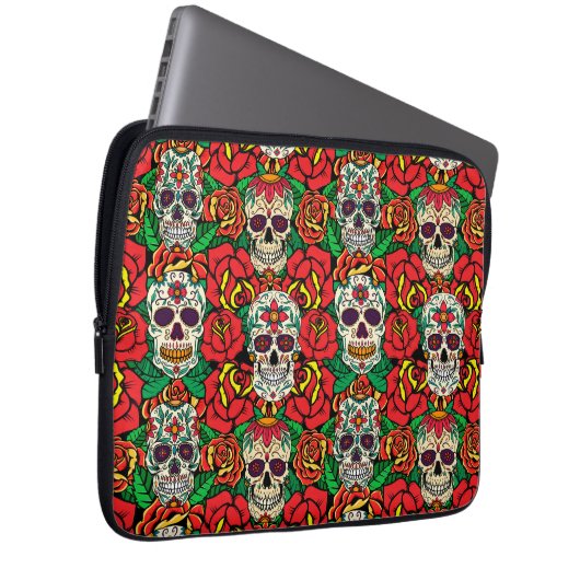 Floral Skulls Pattern Laptopschutzhülle (Vorne Rechts)