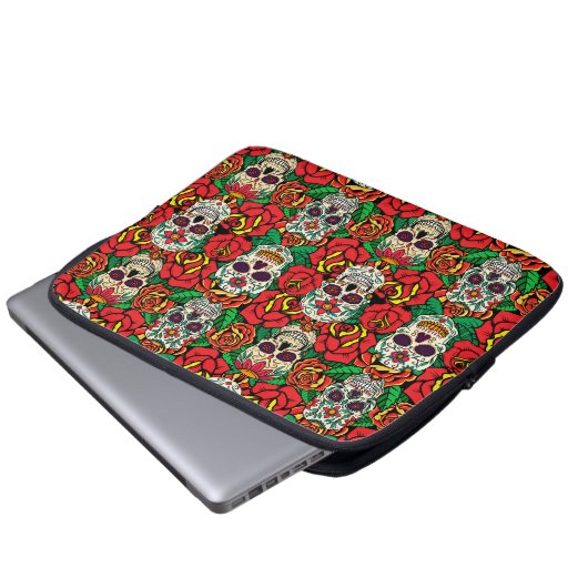 Floral Skulls Pattern Laptopschutzhülle (Vorne Knopf)