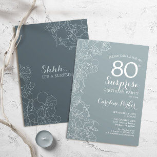 Floral Slate Blue Überraschung 80. Geburtstagspart Einladung