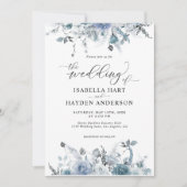 Floral Slate Dusty Boho Pastel Blue Pampas Wedding Einladung (Vorderseite)