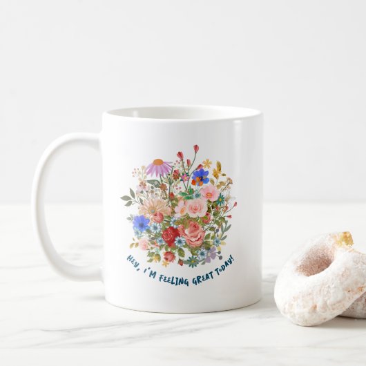 Floral & Slogan Graphic Kaffeetasse (Mit Donut)
