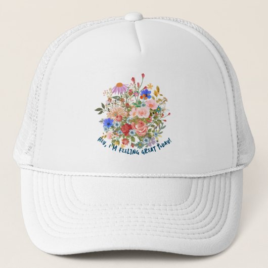Floral & Slogan Graphic Trucker Hat Truckerkappe (Vorderseite)