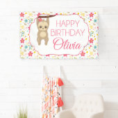 Floral Sloth Birthday Party Banner (Insitu)