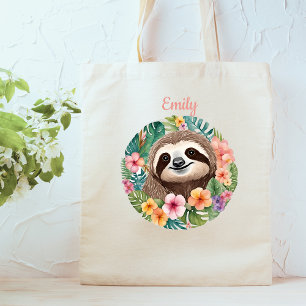 Floral Sloth Tote Bag Tragetasche