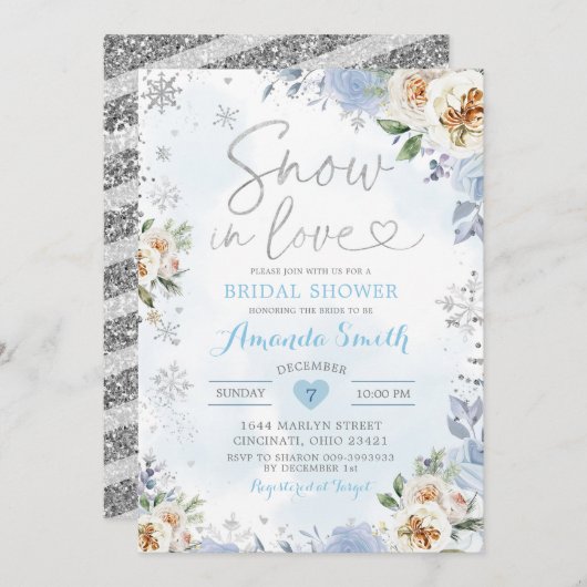 Floral Snowflake Winter Brautparty Invite9 Invite Einladung (Vorne/Hinten)