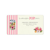 Floral Soda Can Pink Stripe Floral Design Adressaufkleber (Vorne)