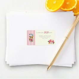 Floral Soda Can Pink Stripe Floral Design Adressaufkleber