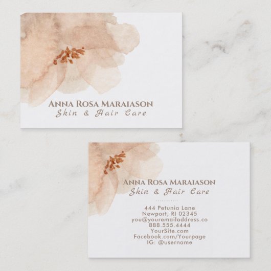 *~* Floral Soft Abstrakt Pfirsich Beige Wasserfarb Visitenkarte (Vorne/Hinten)