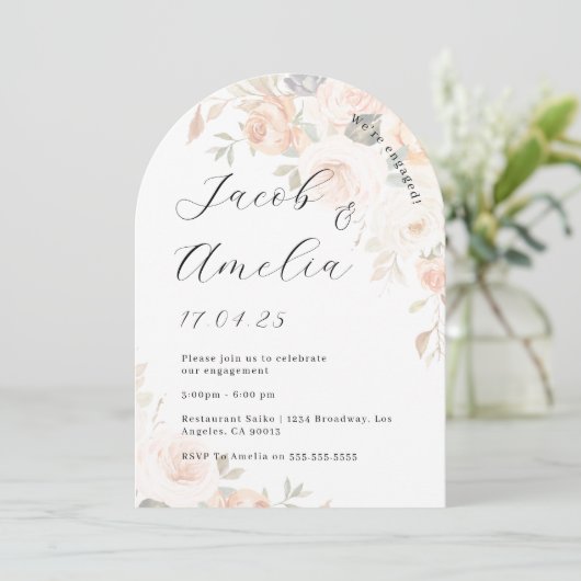 Floral Soft Burnt Orange Arch Engagement Party Einladung (Stehend Vorderseite)