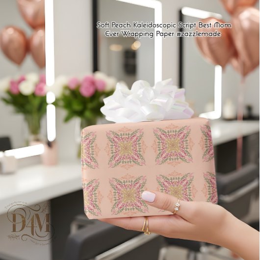 Floral Soft peach kaleidoscopic Script Best Mom  Geschenkpapier