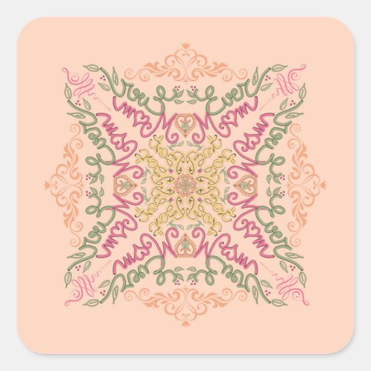 Floral Soft peach kaleidoscopic Script Best Mom  Quadratischer Aufkleber (Vorderseite)