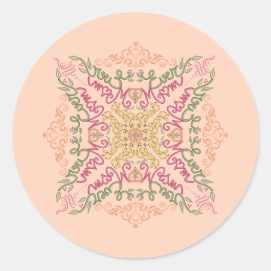 Floral Soft peach kaleidoscopic Script Best Mom  Runder Aufkleber (Vorderseite)
