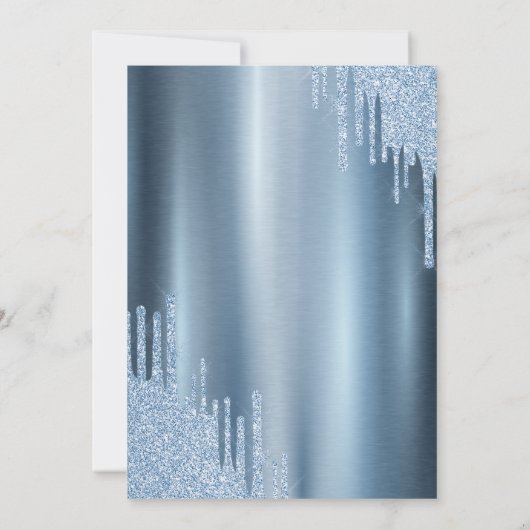 Floral Something Blue Bow Glitzer Tropfen Einladung (Rückseite)