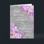 Floral Son & Tochter im Jura Hochzeitstag Karte<br><div class="desc">Glückliche Hochzeitskarte für Sohn und Tochter im Gesetz mit wunderschönen Aquarell Vintagen violetten Blumen,  rustikalem Holz und sentimental Vers.</div>