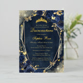 Floral Sparkle Butterfly Navy Gold Quinceanera Folieneinladung (Stehend vorne)