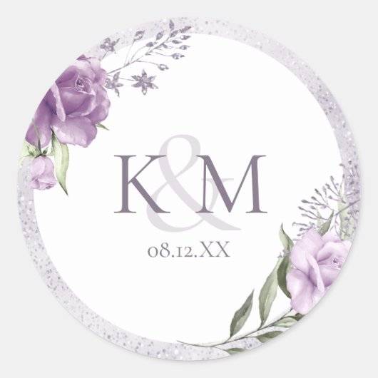 Floral Sparkle Wedding Initials Mauve ID889 Runder Aufkleber (Vorderseite)