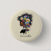 Floral Sparkling afrikanische Amerikanerin Button (Vorderseite)