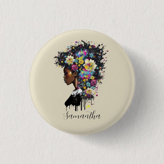 Floral Sparkling afrikanische Amerikanerin Button (Vorderseite)